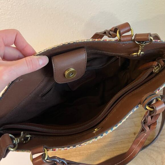 Fossil Multi Colored Woven Brown Leather Top Handle Crossbody Medium Bag - Picture 4 of 16